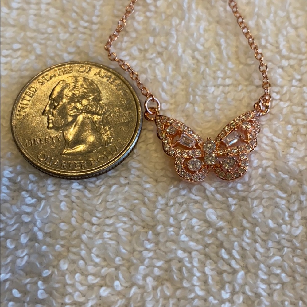 Dainty Rose Gold n Crystal Butterfly Necklace - Picture 9 of 10